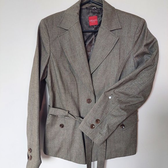 Olsen Tweed Brown Industrial Trench Jacket with Belt Tie (Size 8) - Picture 1 of 13